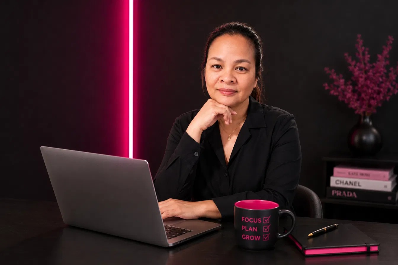Maribeth working at her desk