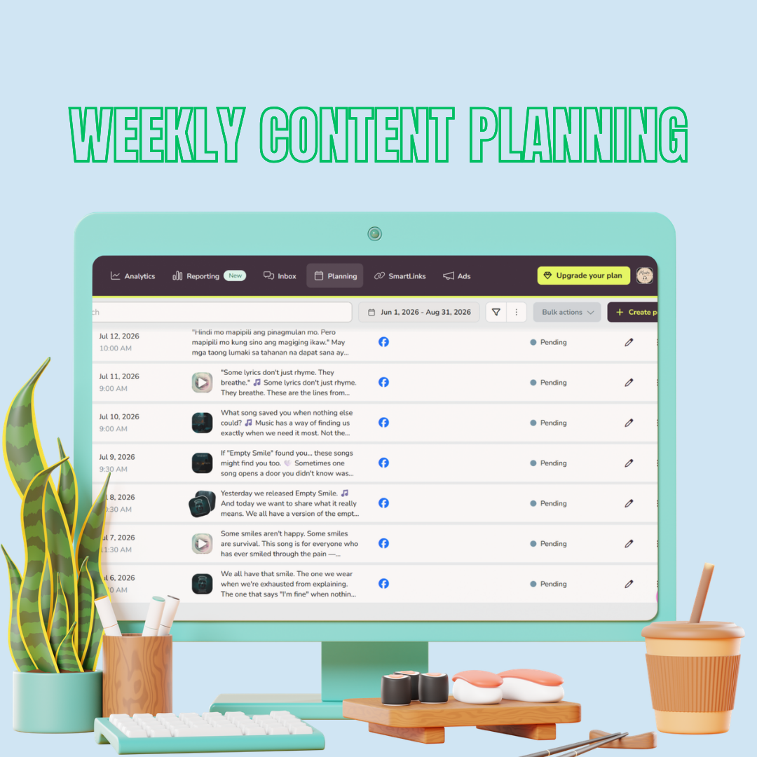 Metricool weekly content planning queue, scheduled posts