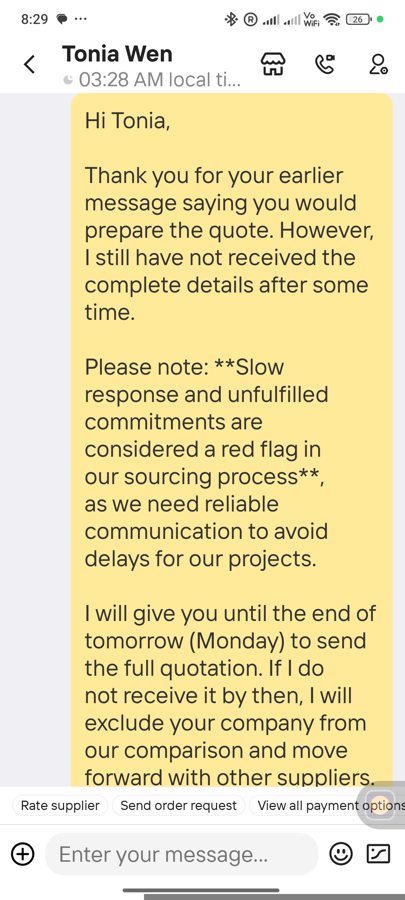 Second follow-up citing the delay and setting a deadline