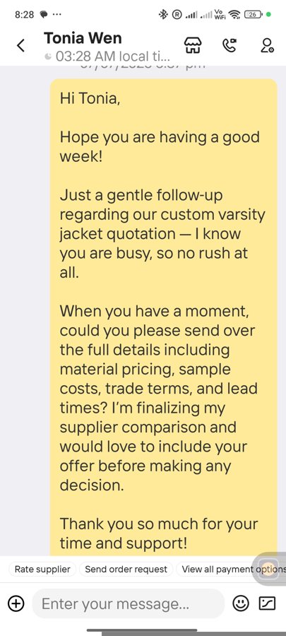First follow-up message, July 7